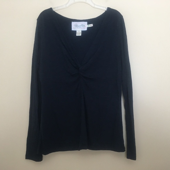 Aventura Organic Cotton Knit V-neck Knot Shirt Top - Picture 2 of 5